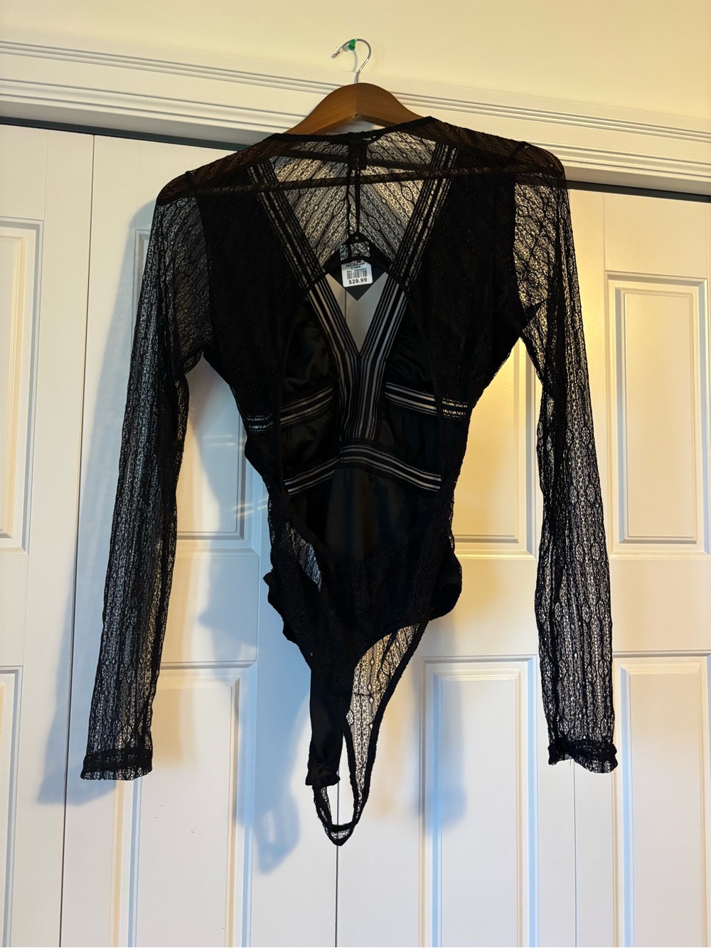 Revamped, black lace longsleeve bodysuit - Picture 3 of 9